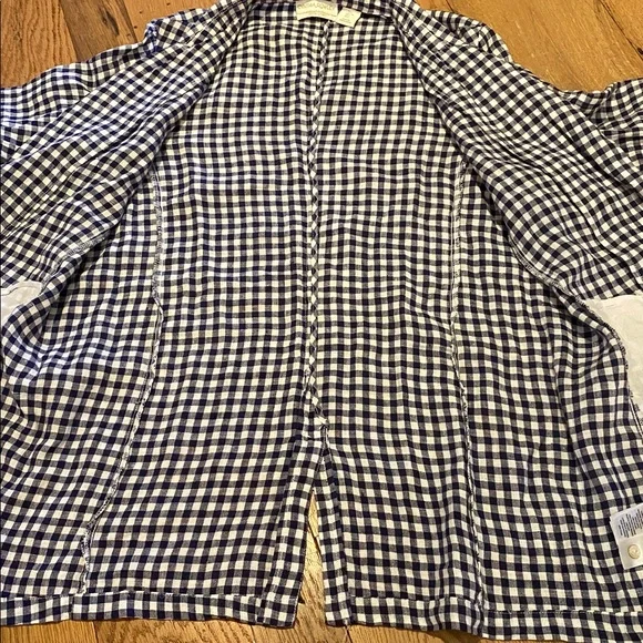 Cynthia Rowley Gingham Linen Jacket Roll
Tab Sleeves Navy White Size LARGE - Picture 9 of 10